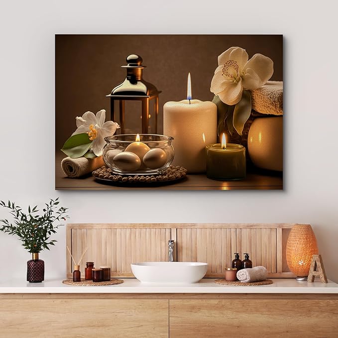 wall26 Canvas Print Wall Art Spa Candle White Amaryllis Flower Nature Wilderness Photography Realism Modern Art Decorative Multicolor Rustic Minimal Relax/Calm/Cozy Colorful for Bedroom - 16"x24"