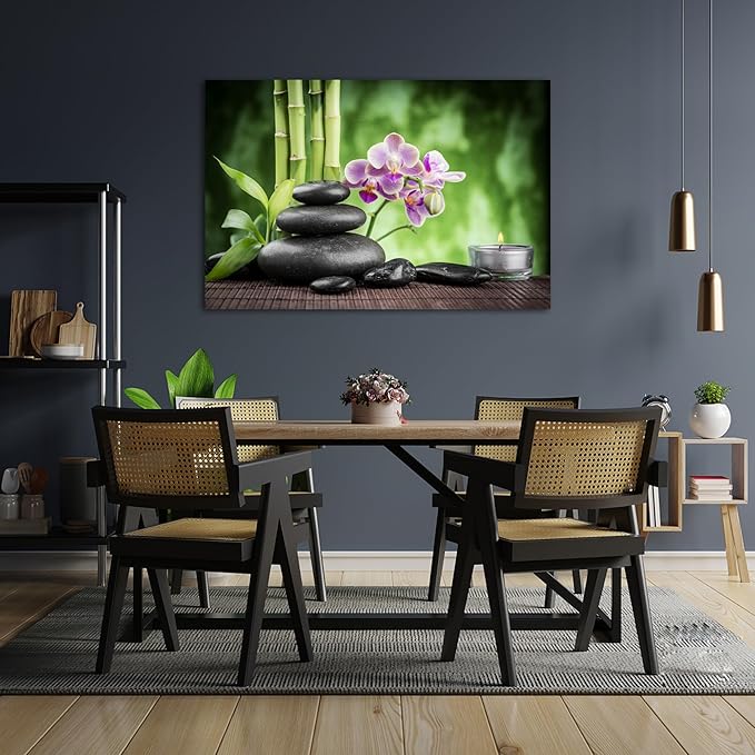 GUTTATY Zen Wall Art Decor, Modern Bathroom Zen Decor Wall Art, Large Canvas Wall Art for SPA Zen Room Decor, Green Bamboo and Pebble Relaxing Art Prints for Office & SPA Wall Decor 28x40 Inches