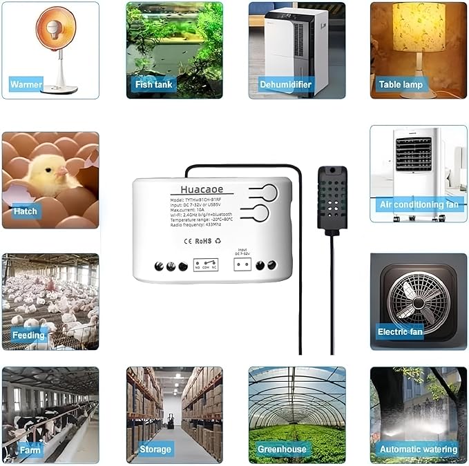 1CH Tuya Intelligent Temperature and Humidity Sensor,DC 7-32V/USB 5V Dry Contact Relay,Dry Contact,Timing Switch,Real-Time Monitoring Intelligent Module,Compatible with Alexa Google