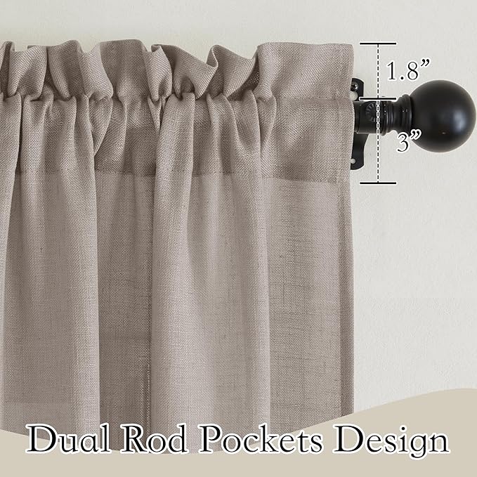 RYB HOME Privacy Sheer Curtains for Living Room, Linen Textured Semi Sheer for Bedroom Window Treatment Panels Light Glare Filtering, Birch Brown, Width 52 x Length 90 per Panel, 1 Pair