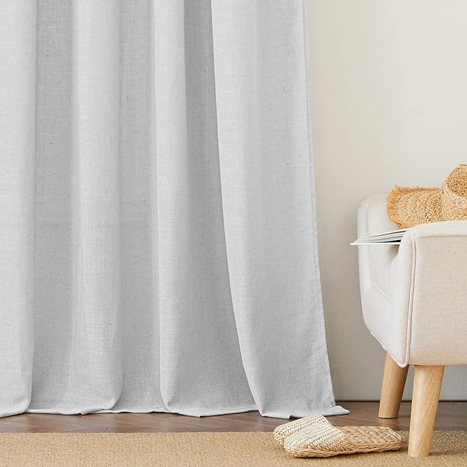 RYB HOME Sheer Curtains for Living Room Linen Woven Sheer Backdrop Curtains Light Glare Filtering Airy for Bedroom Window Sunroom Kids Nursery, Dove Grey, W 52 x L 120 inch, 2 Pcs