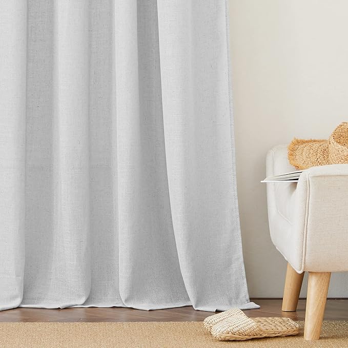 RYB HOME Linen Sheer Curtains for Living Room Privacy Semi Sheer Window Drapes for Bedroom Photography Backdrop Bathroom Home Office, Dove Grey, 2 Panels
