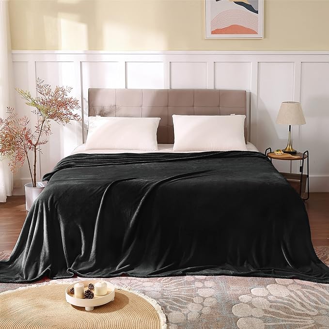 BEDELITE Fleece Blankets Queen Size for Bed, Luxury Plush Cozy Fuzzy Black Blanket 90x90 Inches, Super Soft Warm Lightweight Throw Blanket All Seasons Suitable