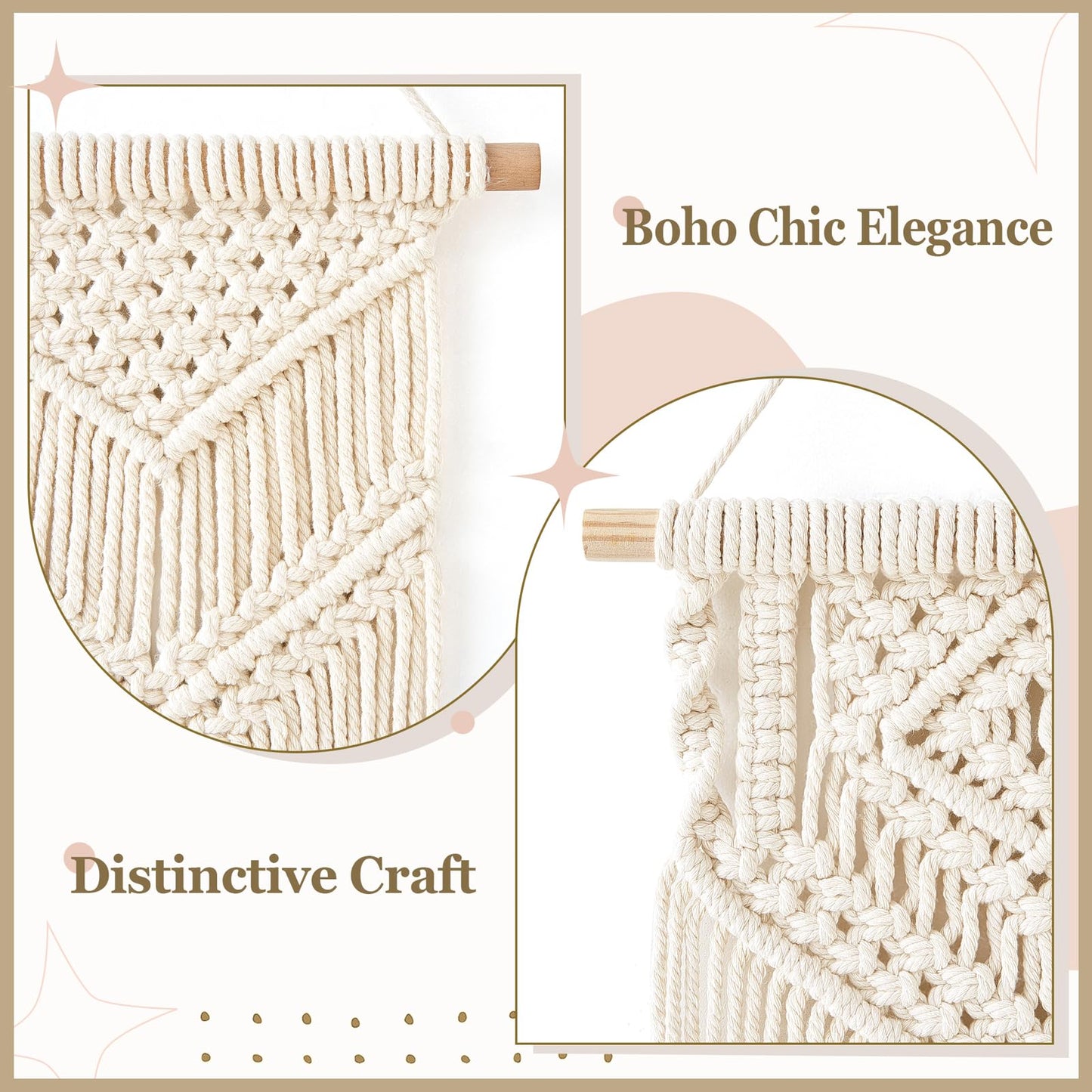 Dahey Small Macrame Wall Hanging 2 Pcs Woven Tapestry Wall Art Decor - Beautiful for Boho Home Bedroom Dorm College Classroom Decor, Apartment, Nursery, Party Decorations, 16.5" L x 10"" W and 17.5""x 10""W"