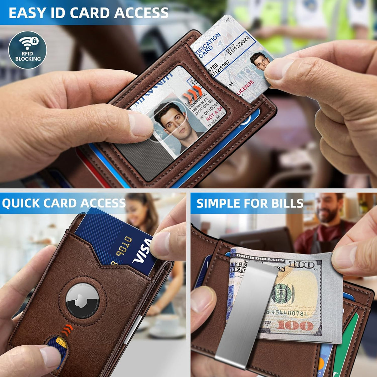 Airtag Wallet for Men,with Money Clip 11 Cards Slim Front Pocket Leather RFID Blocking Wallet with Gift Box
