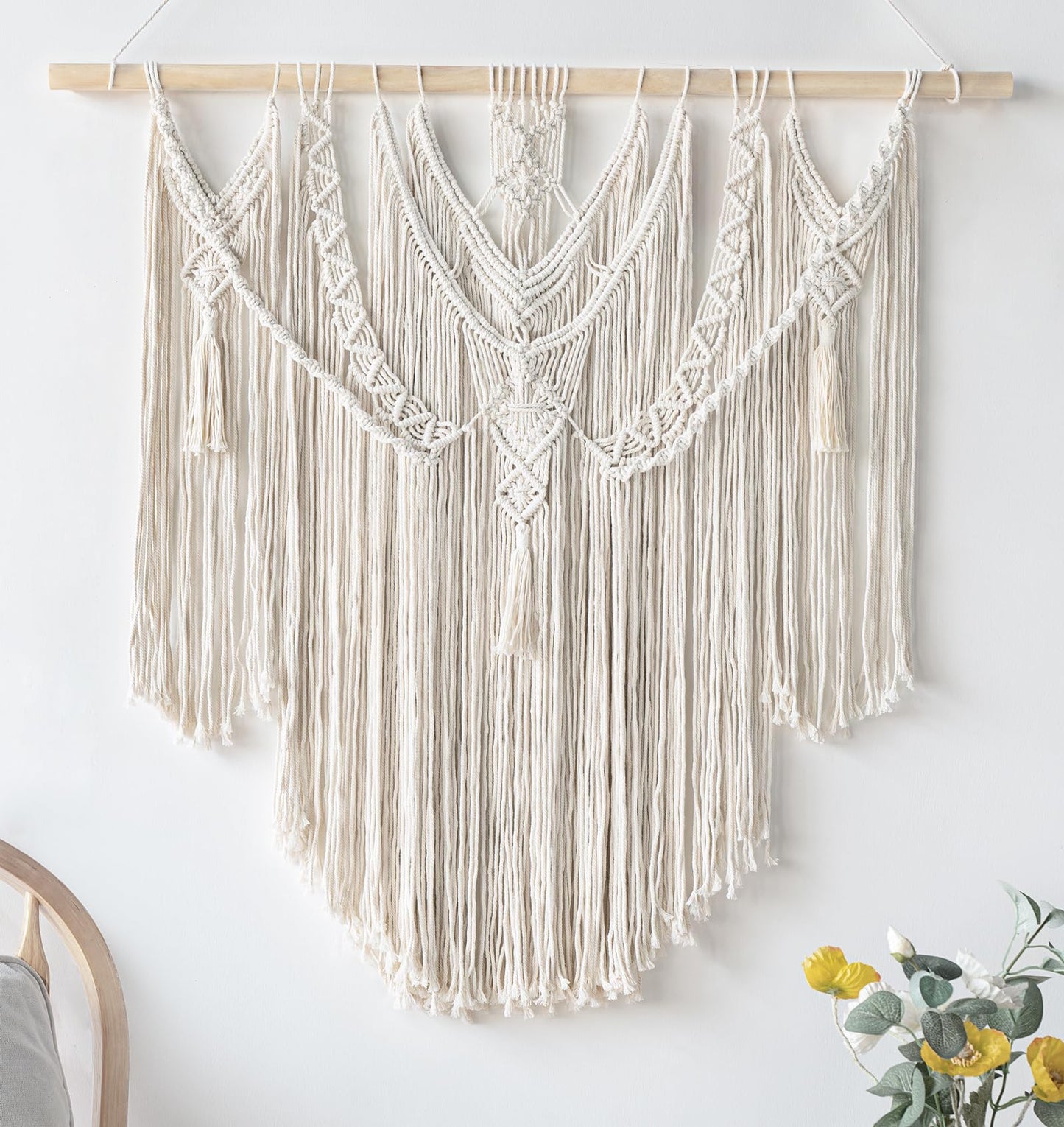 Mkono Macrame Wall Hanging Boho Home Decor Chic Woven Decoration for Bedroom Living Room Apartment Dorm Gallery Perfect Handmade Christmas Gift Ideas, 1 Pack, Large Size, 36"x35"""