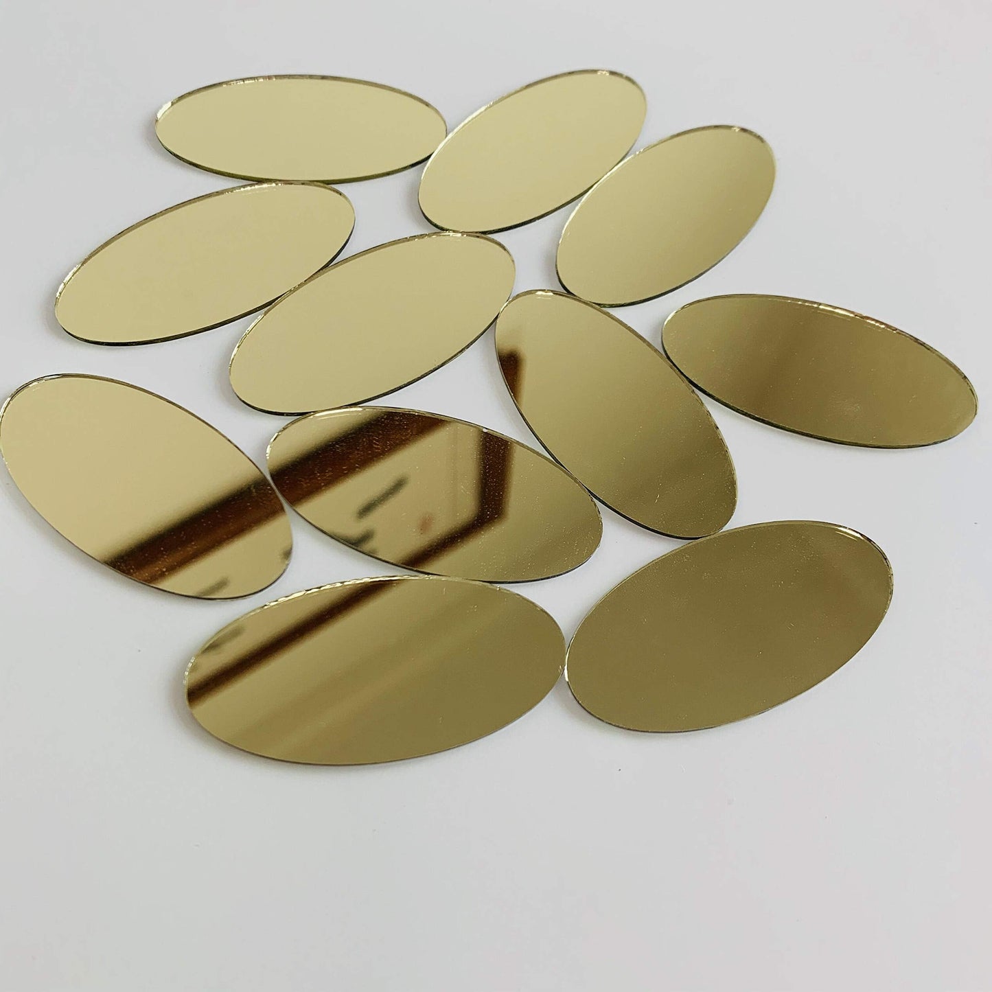 NUORUI 50pcs 2" x 1"" Oval Mirrors Mosaic Mirror Tiles for Craft Projects (Yellow Gold)"