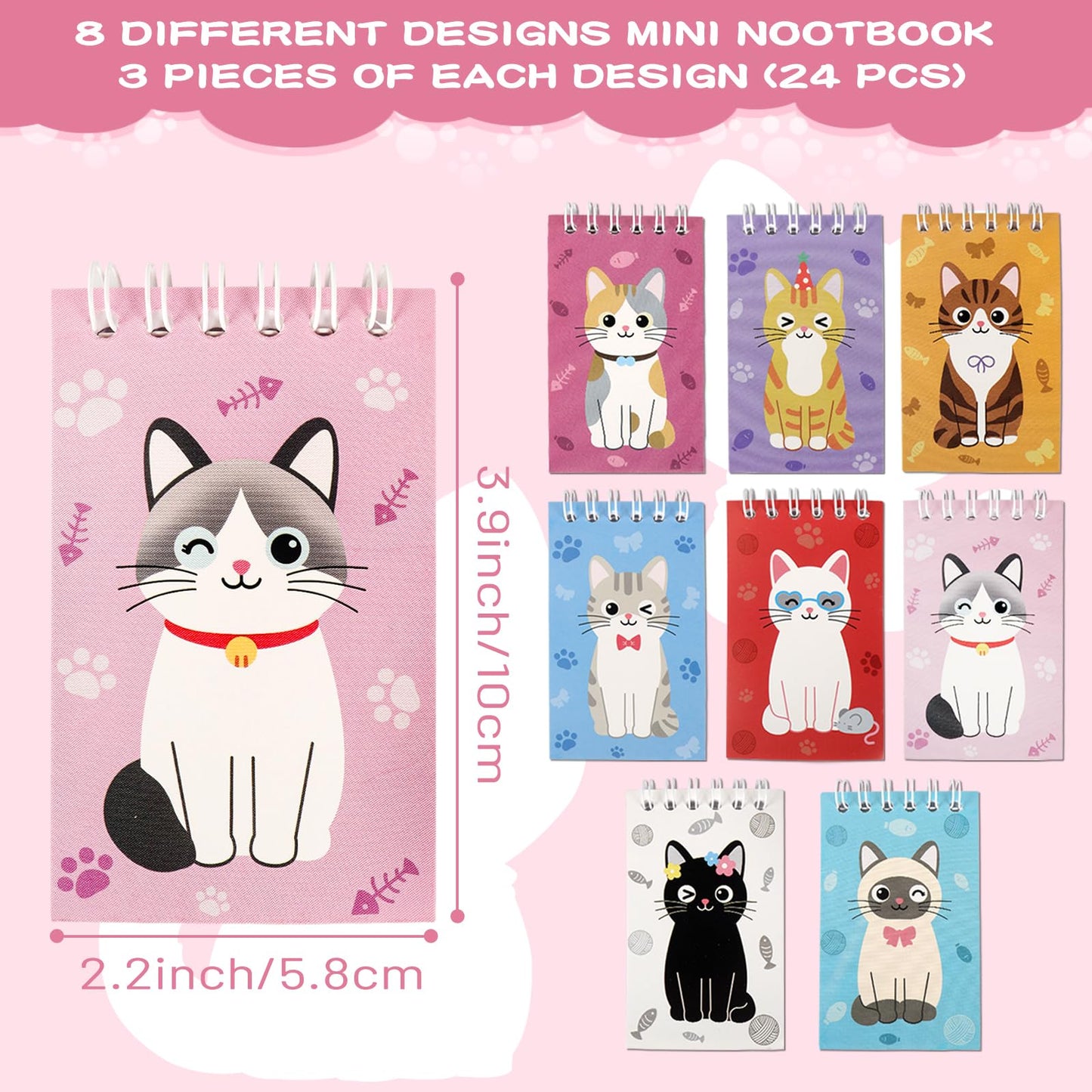 UJSGGA 148 Pcs Cat Animal Party Favors Bulk Cat Mini Spiral Notepads Cat Pens Stickers Set for PET Birthday Party Classroom School Reward Gift Prizes Goodie Bags Stuffers