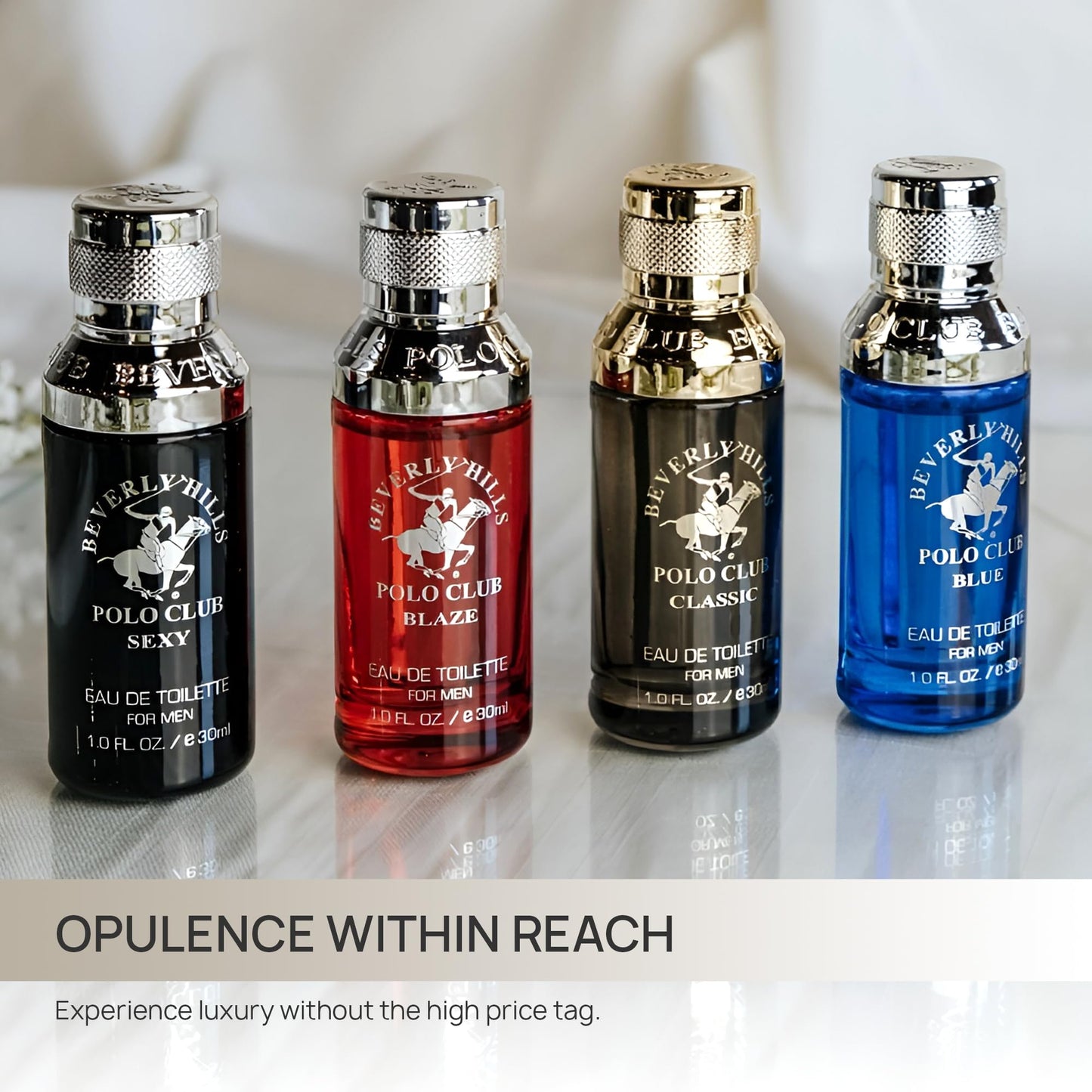 Beverly Hills Polo Club Exclusive Fragrance Collection For Men With 4 Different Fragrances, Blaze, Blue, Classic, and Sexy, 1fl oz Each (Pakaging May Vary)