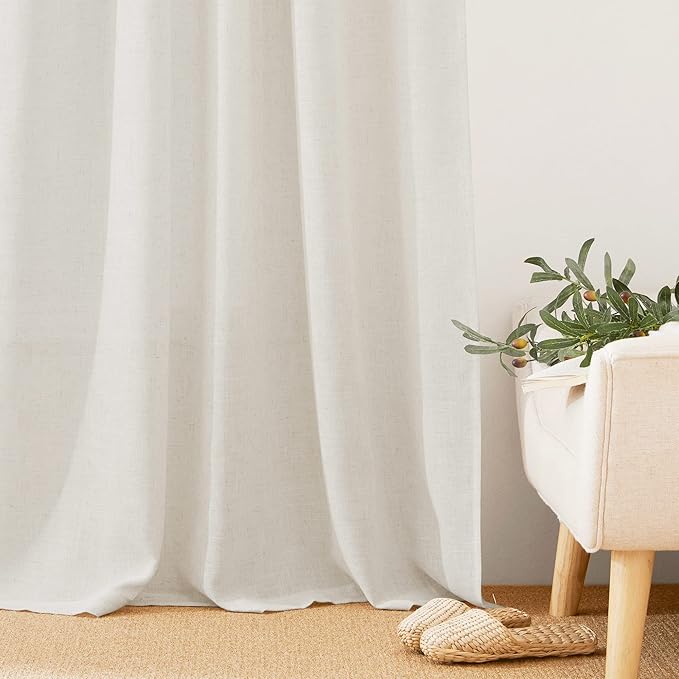 RYB HOME Semi Sheer Curtains, Extra 66 inches Widith Thick Linen Burlap Rod Pocket Machine Washable Privacy Assured for Living Room Bedroom, W 66 x L 84 inches, Linen, 2 Panels