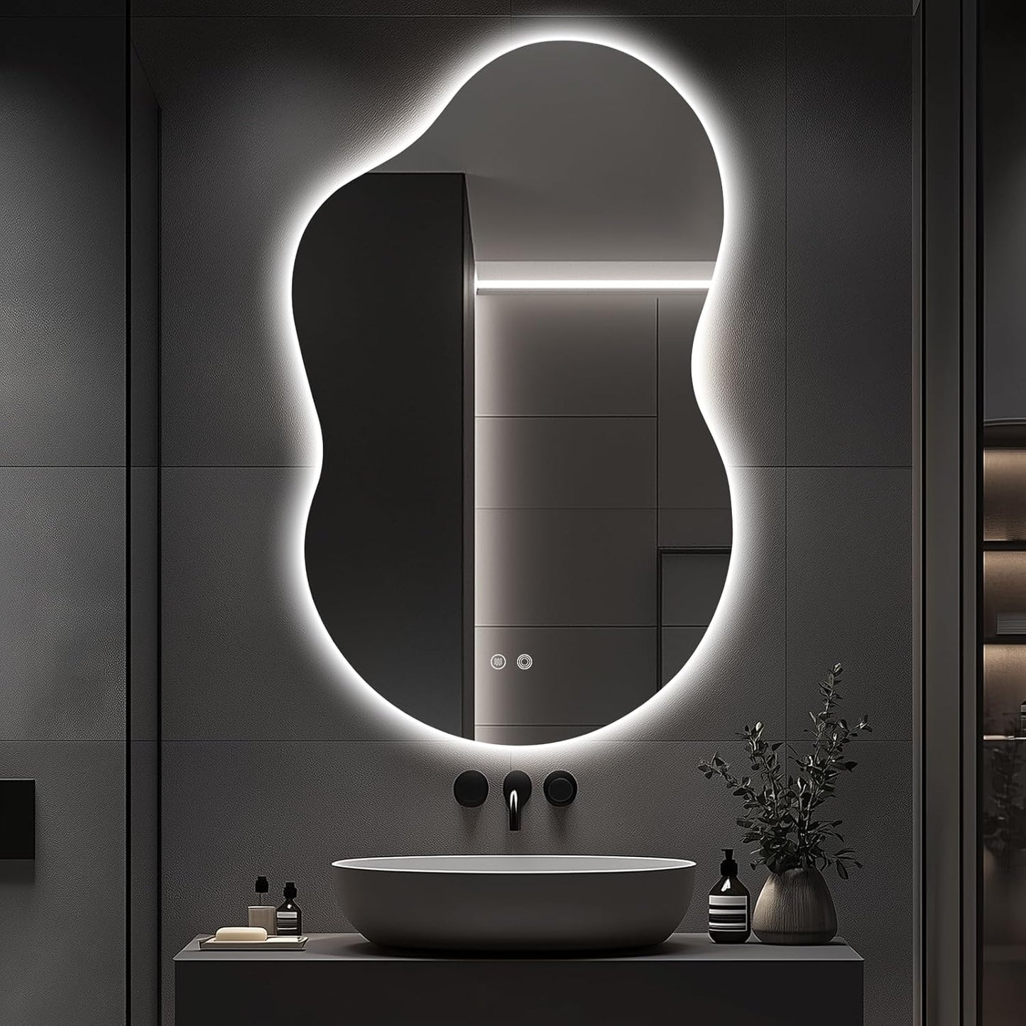 48"x30" Irregular LED Lighted Vanity Mirror for Bathroom, Front and Backlit, Anti-Fog, 3-Color Dimmable Lighting, Wall Mount [Horizontal/Vertical]