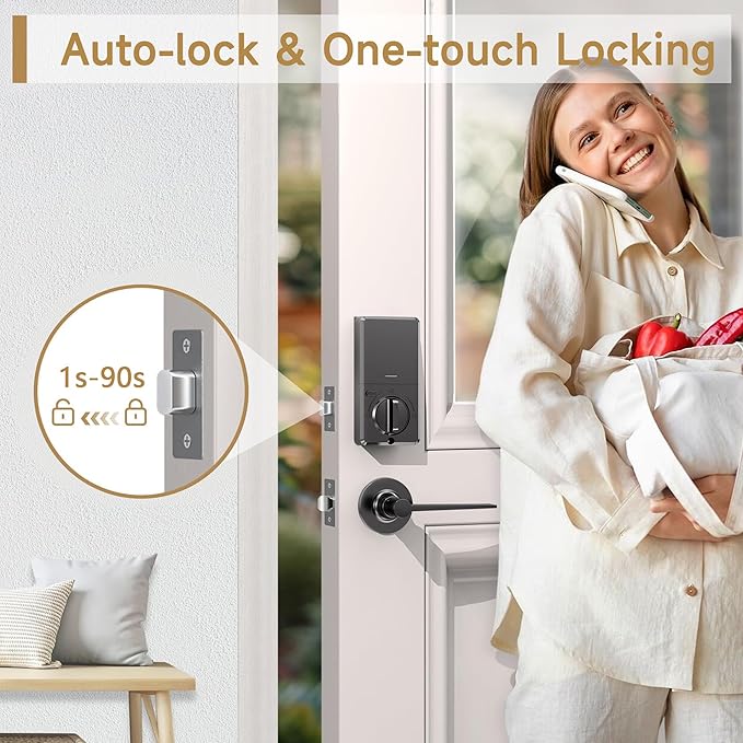 keyless Entry Door Lock deadbolt with Handle Set- Front Door Fingerprint Smart Locks with 2 Lever Handles-Keypad Code Deadbolt -App Control,Auto Lock,Easy to Install
