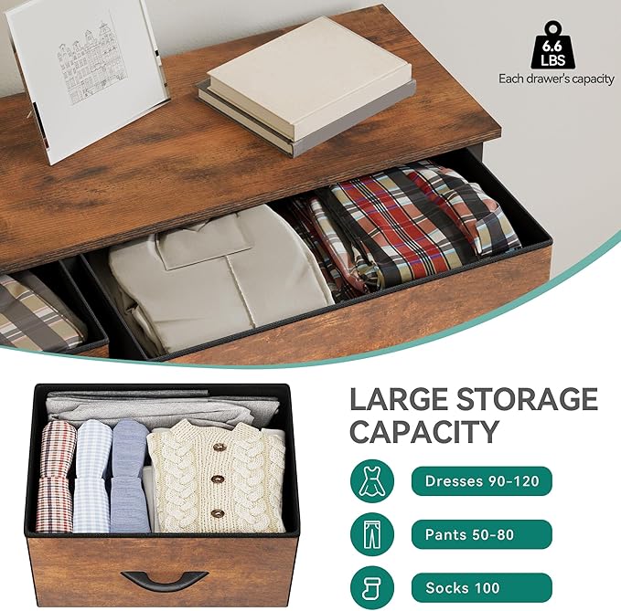 YITAHOME 8 Drawers Fabric Dresser, Furniture Storage Tower Cabinet, Organizer for Living Room, Hallway, Closet, Sturdy Steel Frame, Wooden Top, Easy-to-Pull Fabric Bins