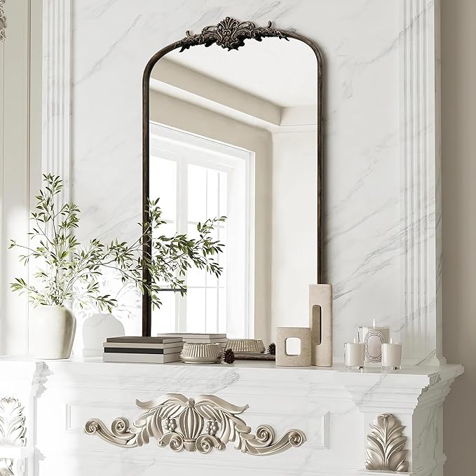 Besdomus Vintage Black Arched Mirror: 24"x42" Large Arch Black Antique Wall Mounted Mirror - Traditional Ornate Home Decor for Living Room/Entryway/Fireplace/Bathroom - Idea for Young Couples