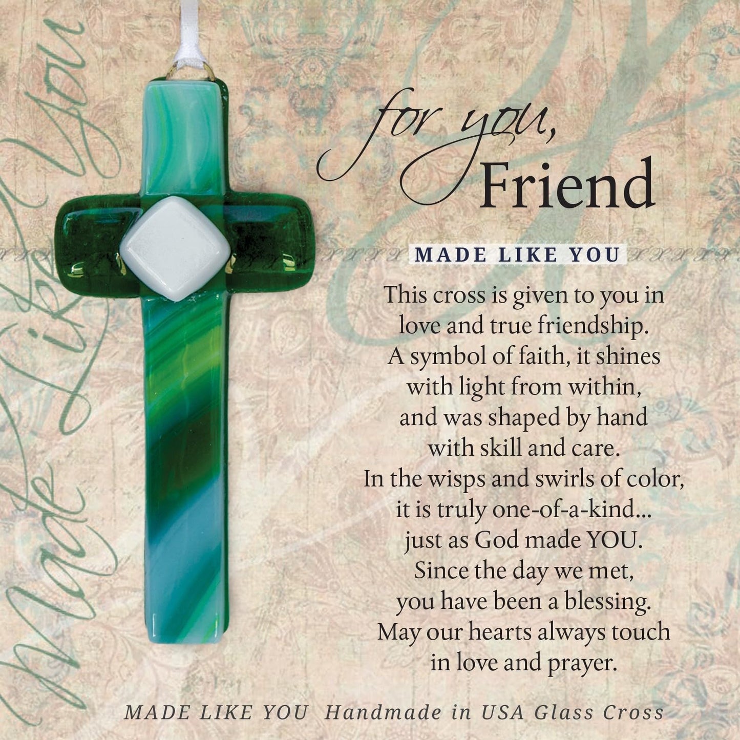 The Grandparent Gift Co. Religious Gift for Friend - Handmade in USA Glass Cross with Sentiment - Your Friendship is A Blessing - Celebrating Friendship - Christian Gift for Friend