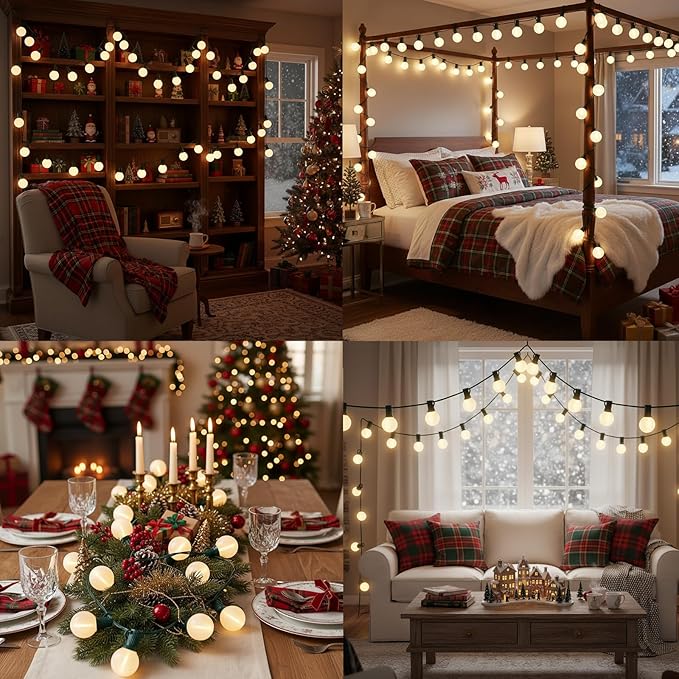 25ft Outdoor Christmas LED String Lights,G40 Frosted White Globe Lights with 27pcs Plastic Bulbs,Round Bulb Christmas Lights for Indoor/Outdoor Wedding Backyard Cafe Garden Xmas Decor