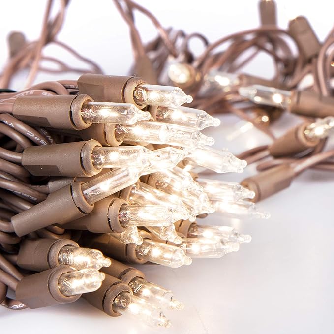 612 Vermont 100 Clear Mini Christmas String Lights on Brown Wire Cord, UL Approved for Indoor/Outdoor Use, 18 Foot of Lighted Length, 20 Foot of Total Length (Pack of 2)
