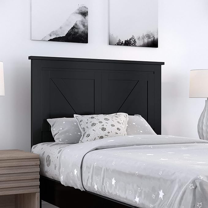 Glenwillow Home Farmhouse Style Wood Panel Headboard in Black - Twin Size