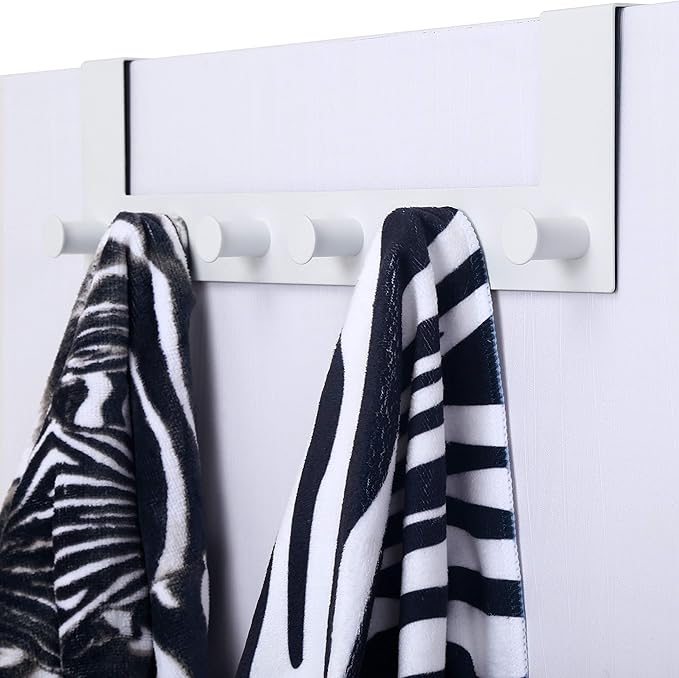 WEBI Over The Door Hook,Door Hanger:Over The Door Towel Rack,6 Peg Door Hooks for Hanging,Door Coat Hanger Over The Door Coat Rack for Towels,Clothes,Behind Back of Bathroom,White,2 Packs