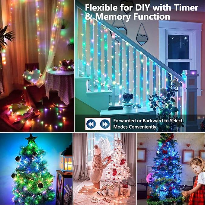 BrizLabs Fairy String Lights - 2 Pack 66ft 200 LED Color Changing Christmas Fairy Lights with Remote, Plug-in RGB Christmas Twinkle Light Rainbow Firefly Starry Light for Xmas Tree Halloween Bedroom