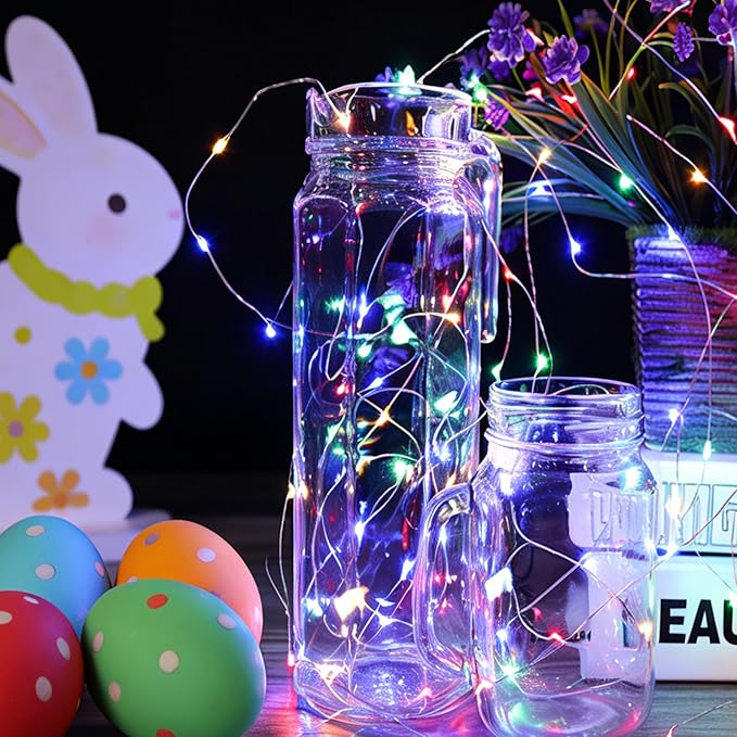 LAMPHOME 20 Pack Easter Lights Battery Operated, Pastel Fairy String Light,Easter Decor 7ft 20 LED Mini Light Firefly for Mason Jars DIY Crafts Wedding Party Centerpiece Table for Spring Bedroom