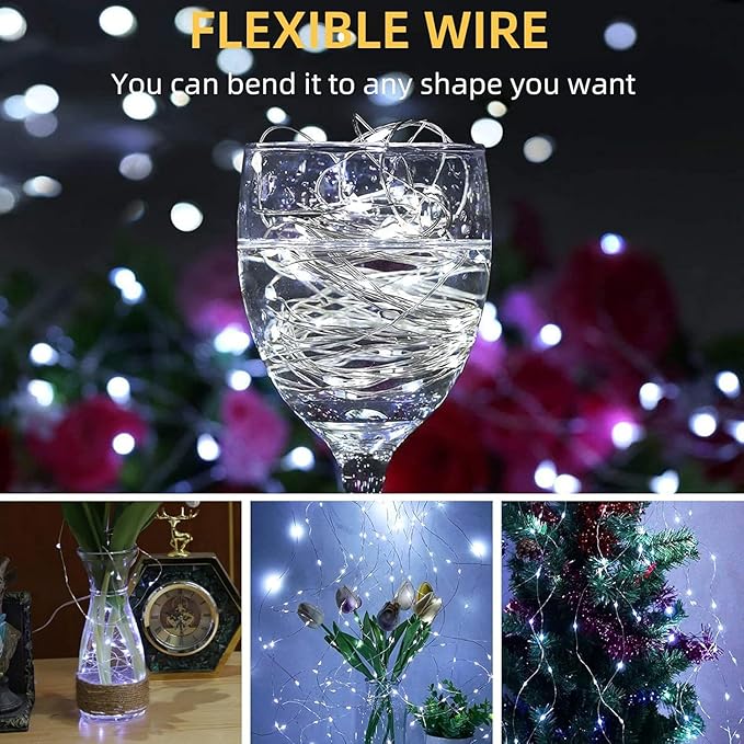 LAMPHOME 100 LED White Fairy Lights Battery Operated, Mini Battery Powered Copper Wire Starry String Lights,Light Length 32.5Ft, Multi Functions & Timer, with Remote Indoor/Outdoor use