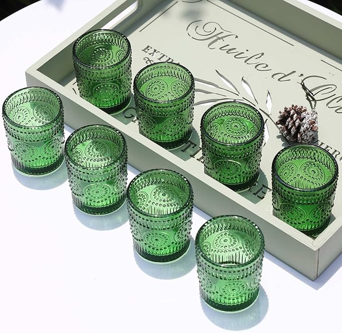 VOHO Green Candle Holder Set of 12, Green Glass Votive Candle Holders for Centerpiece Table Decorations, Votive Candles Holder Bulk for Birthday (2.1'' x 2.6'', W/H)