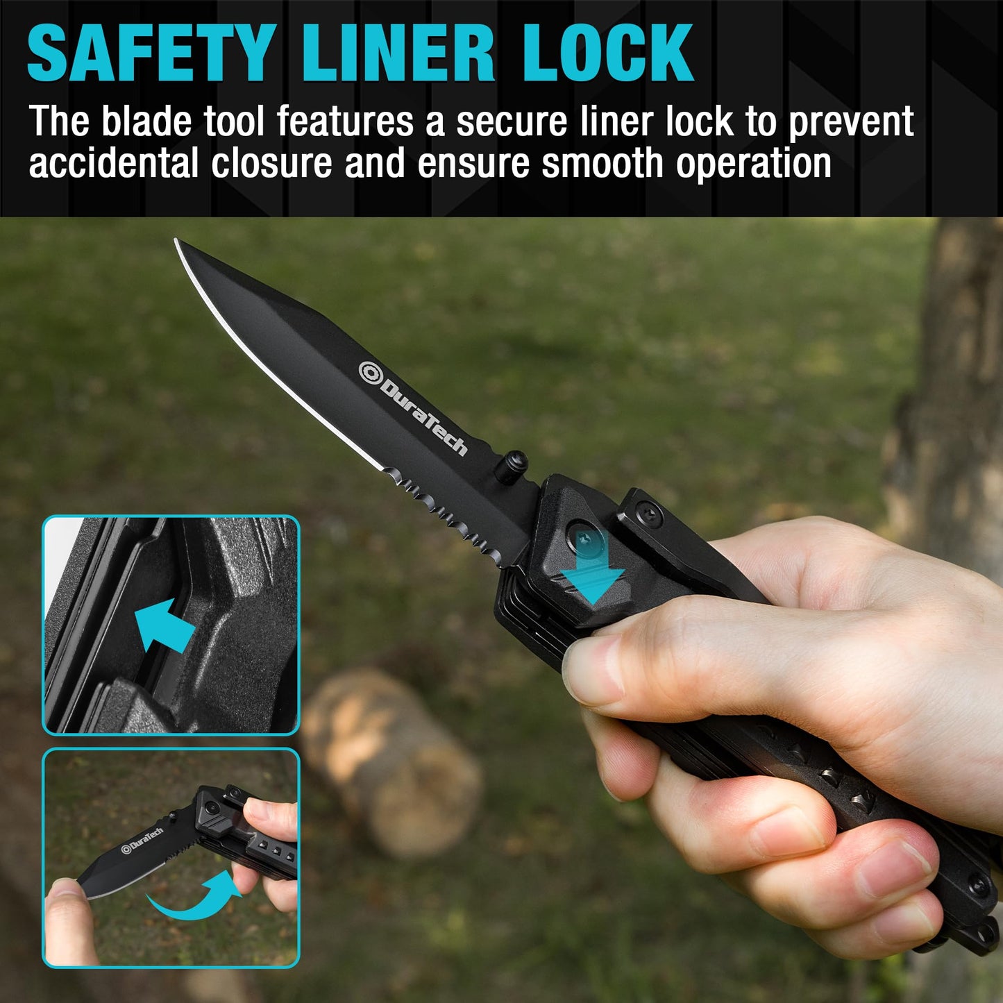 DURATECH 20 in 1 Multitool with Safety Locking, Pocket Tool with Pocket Knife, Screwdriver, Saw, Can Opener, Bottle Opener, Whistle, Fire Starting Sticks, Multi Tool for Outdoor, Hunting, Hiking