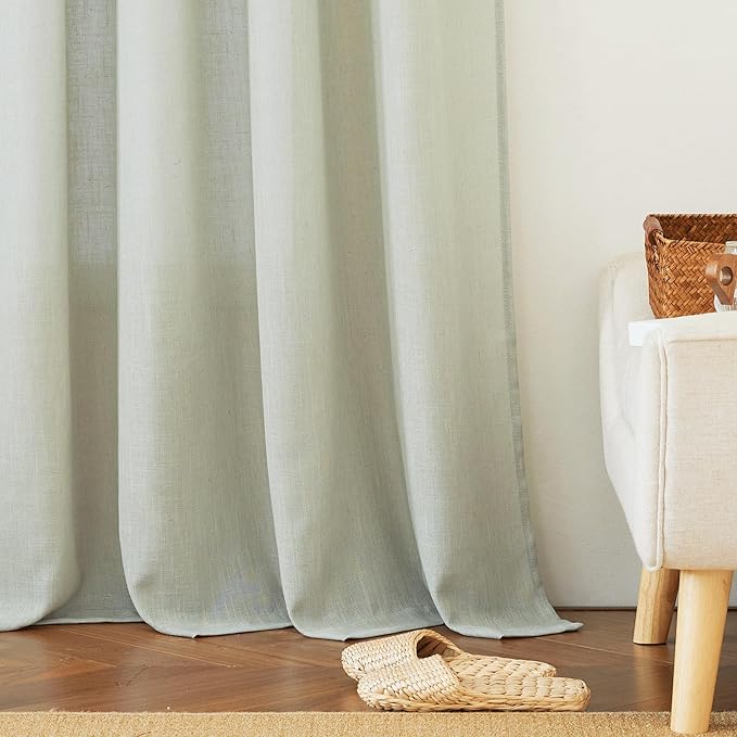 RYB HOME Thick Linen Curtains 102 inches Long, Wrinkle Resistance Semi Translucent Vertical Boho Linen Burlap for Living Room Kids Room Home Office, W 52 x L 102 inches, Sage Green, 2 Panels