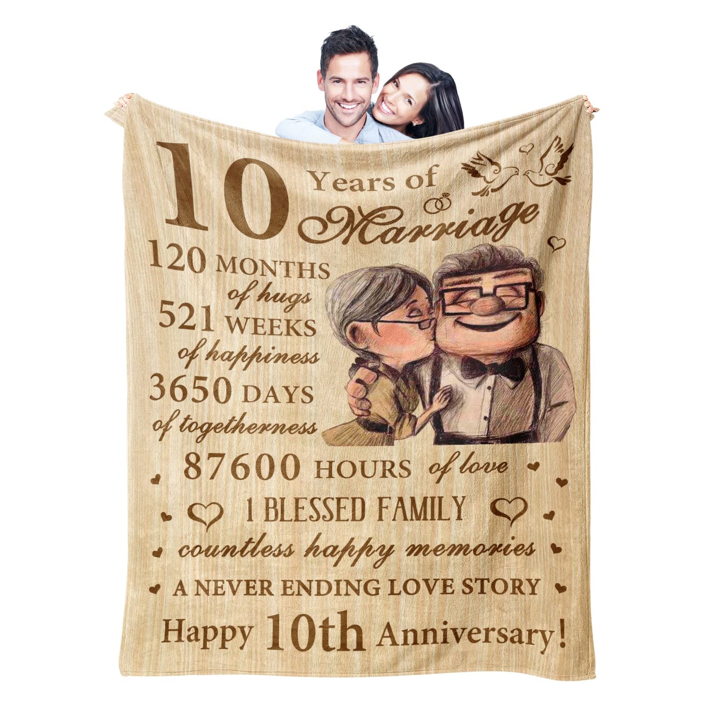 Neuturs 10 Year Anniversary Wedding Gifts for Him Her Wife Couple, 10th Anniversary Tin Gifts for Him, Blanket Gifts for 10th Anniversary,10 Years Anniversary Decorations Blanket 60"X 50"