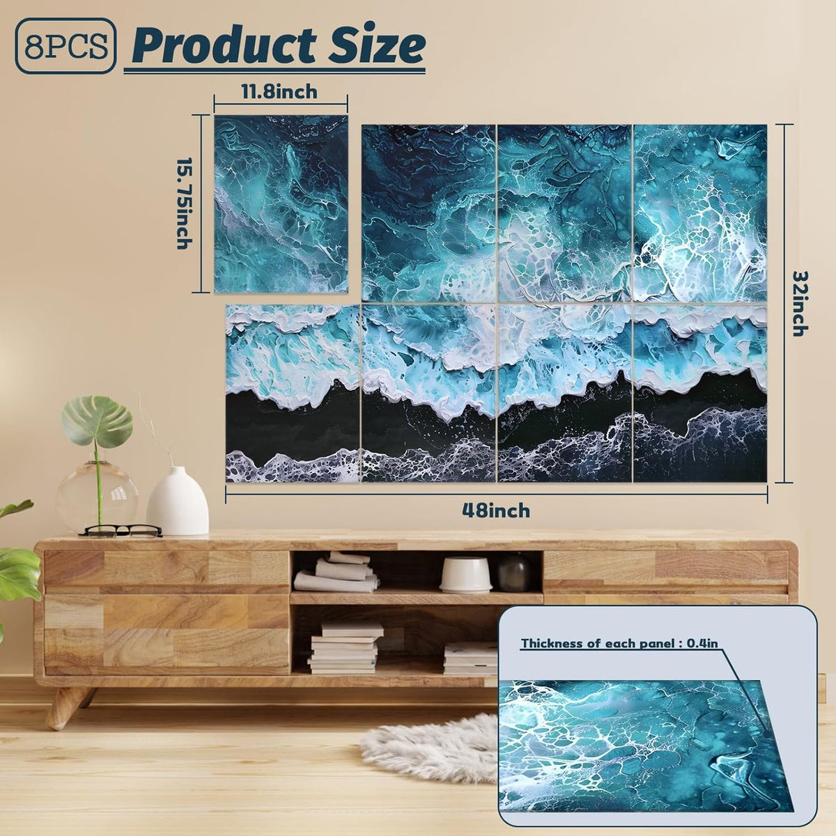 8 Pack Acoustic Panels, Soundproof Wall Panels, 48X32Inches Sound Proof Panels for Walls, Sound Absorbing Wall Art Decorative, Sound Dampening Panels for Recording, Home Studio(Black Beach)