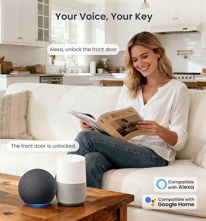 Veise VE012W-K Built-in WiFi Fingerprint Smart Lock with 2 Knobs, No Hub Needed, Remote APP Control, Keyless Entry Door Lock, Smart Deadbolt for Front Door, Auto Locking, Matte Black