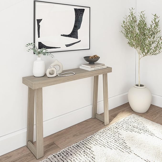 Plank+Beam Solid Wood Console Table, 46 Inch, Sofa Table, Narrow Entryway Table for Hallway, Behind The Couch, Living Room, Foyer, Easy Assembly, Seashell