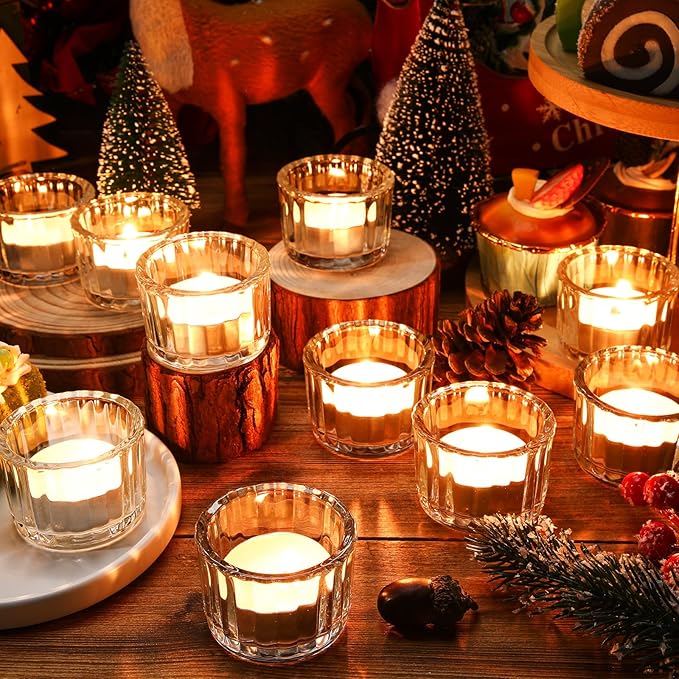 Mumufy 100 Pack Glass Tealight Candle Holder Ribbed Votive Candle Holder for Centerpiece Wedding Proposal Spa Aromatherapy Meditation Home Decor(Clear)