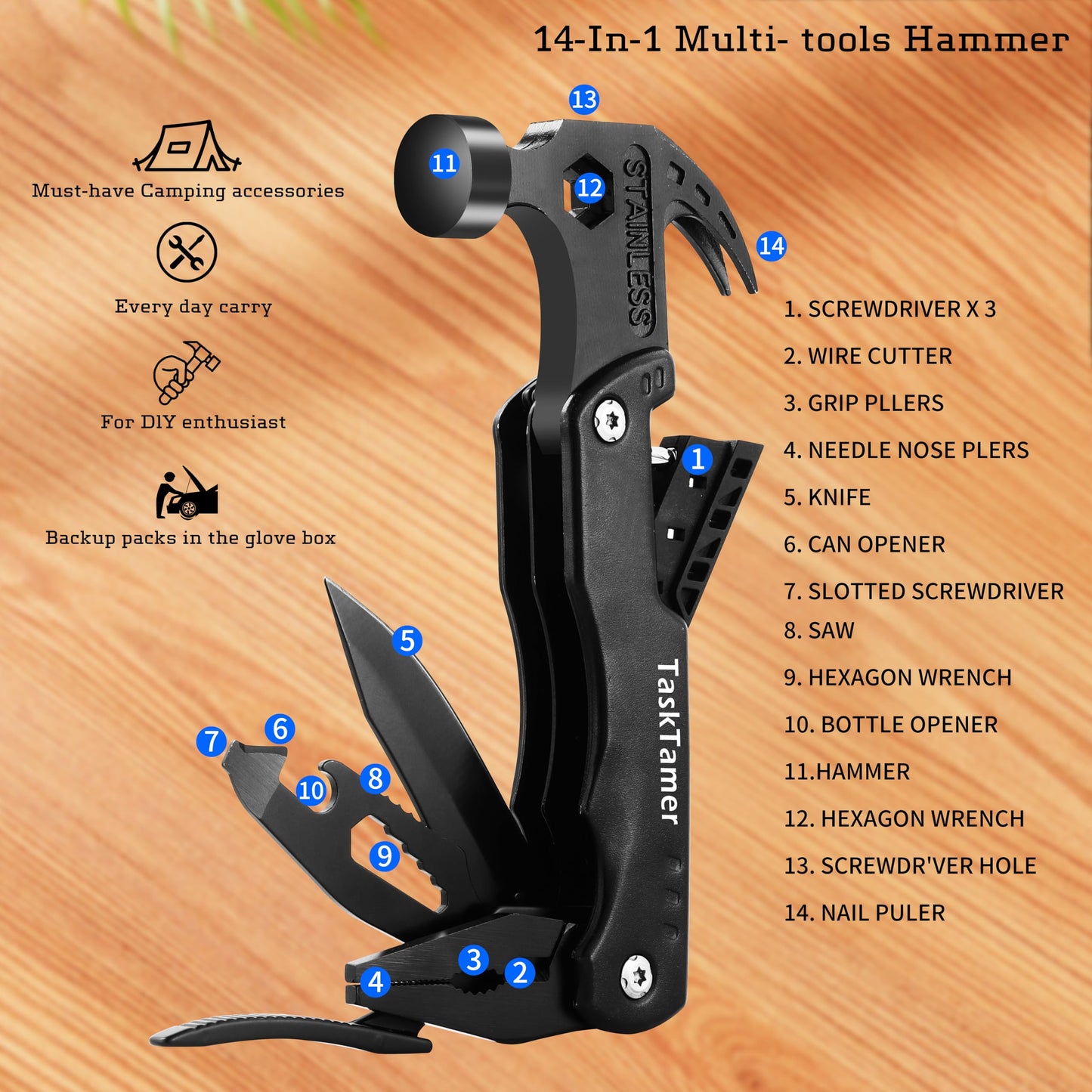 Multitools Gfit Set for Men, 3-in-1 Multi-tools Set "THANK YOU" Includes a Multi-Hammer, Utility Knife & Tactical Flashlight, EDC Gears for Car, Camping & Emergency, Gifts For Dad Husband Him