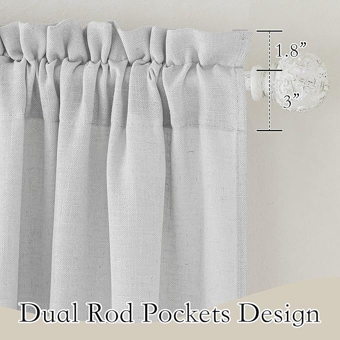 RYB HOME Linen Sheer Curtains for Kitchen, Casual Wave Texture Semi Sheer Curtains for Bedroom/Bath, Privacy Window Curtains for Home Office, Dove Grey, 52 x 45 Each Panel, 2 Pieces
