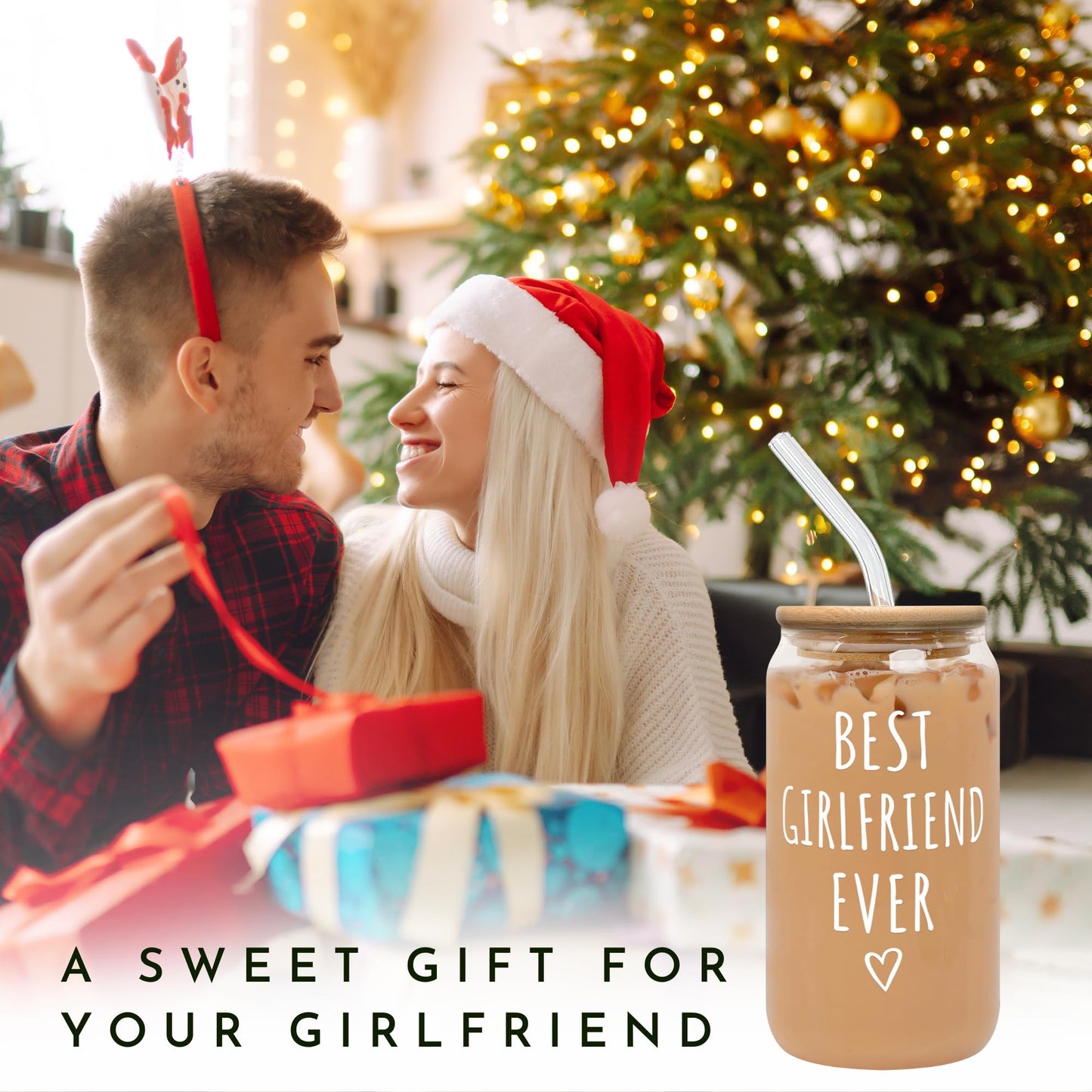 SUCHAGIFT Gifts for Girlfriend - Girlfriend Gifts for Women - Anniversary, Valentines, Birthday Cup for Her - Romantic Love Glass for Her - 16 Oz Can Glass with Lid, Straw & Brush