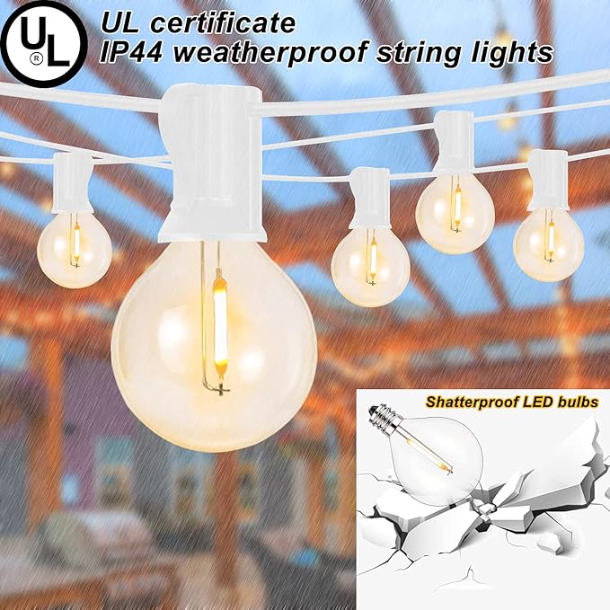 Abeja LED Outdoor String Lights, 50FT G40 Patio String Lights with 52 Dimmable Shatterproof Bulbs, Waterproof Backyard Outdoor Hanging Lights for Backyard, Bistro, Porch, Deck Decor
