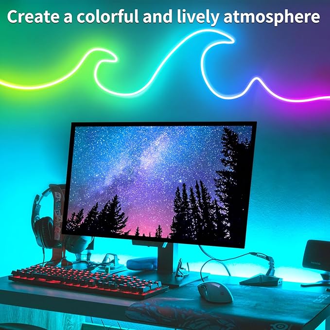 100ft LED neon Lights with Remote APP Control IP65 Waterproof Flexible Neon LED Strip Lights 24v RGB LED neon Rope Lights for Bedroom Room Outdoors Decor（2 Rolls of 50ft