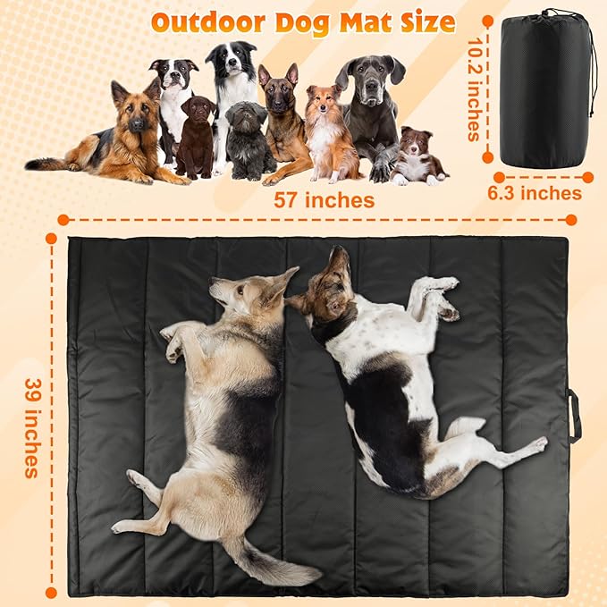 BWOGUE Large Outdoor Dog Bed, Portable Waterproof Camping Mat, Washable Travel Mat with Carry Bag for Medium and Large Dogs, 57"X39" (Black)