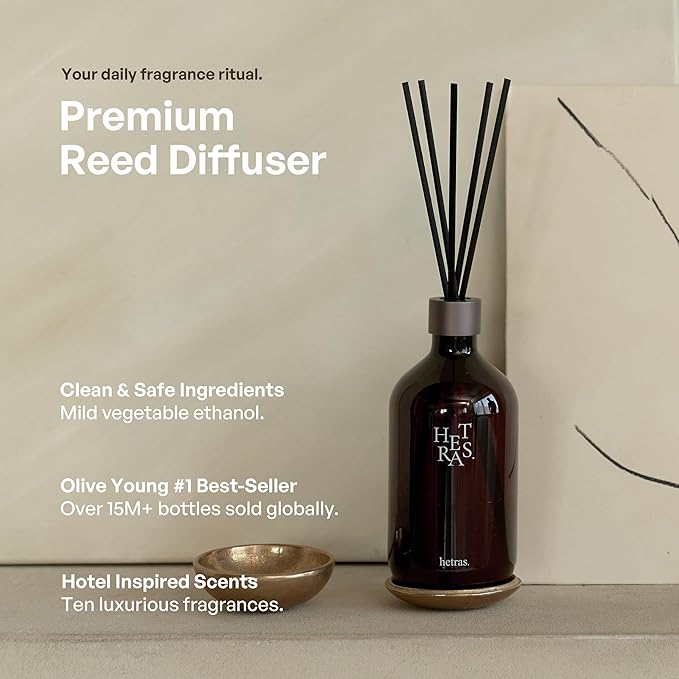 hetras Premium Reed Diffuser Set 16.9 fl.oz. 1 Pack | White Shirt - Clean Linen Scent | Long-Lasting Luxury Fragrance with 10 Reed Sticks for Home & Office | Gifts for Loved One