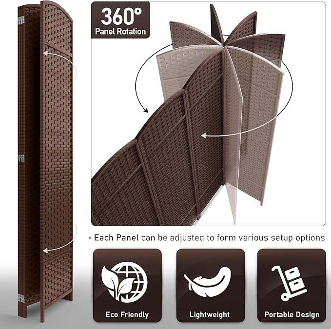 Sorbus 4 Panel Room Divider 6 ft. Tall - Privacy Screen, Extra Wide Double Hinged Panels, Mesh Hand-Woven Design, Partition Room Dividers and Folding Privacy Screens, Wall Divider for Room Separation