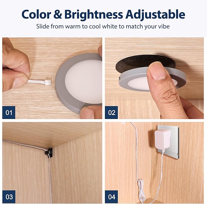 V4light Smart LED Puck Lights, Under Cabinet Lighting with Remote Control, Color Temperature Adjustable, Works with Alexa & Google Home, Plug-in Lights for Kitchen, Counter, Closet, Shelf (6 Pack)