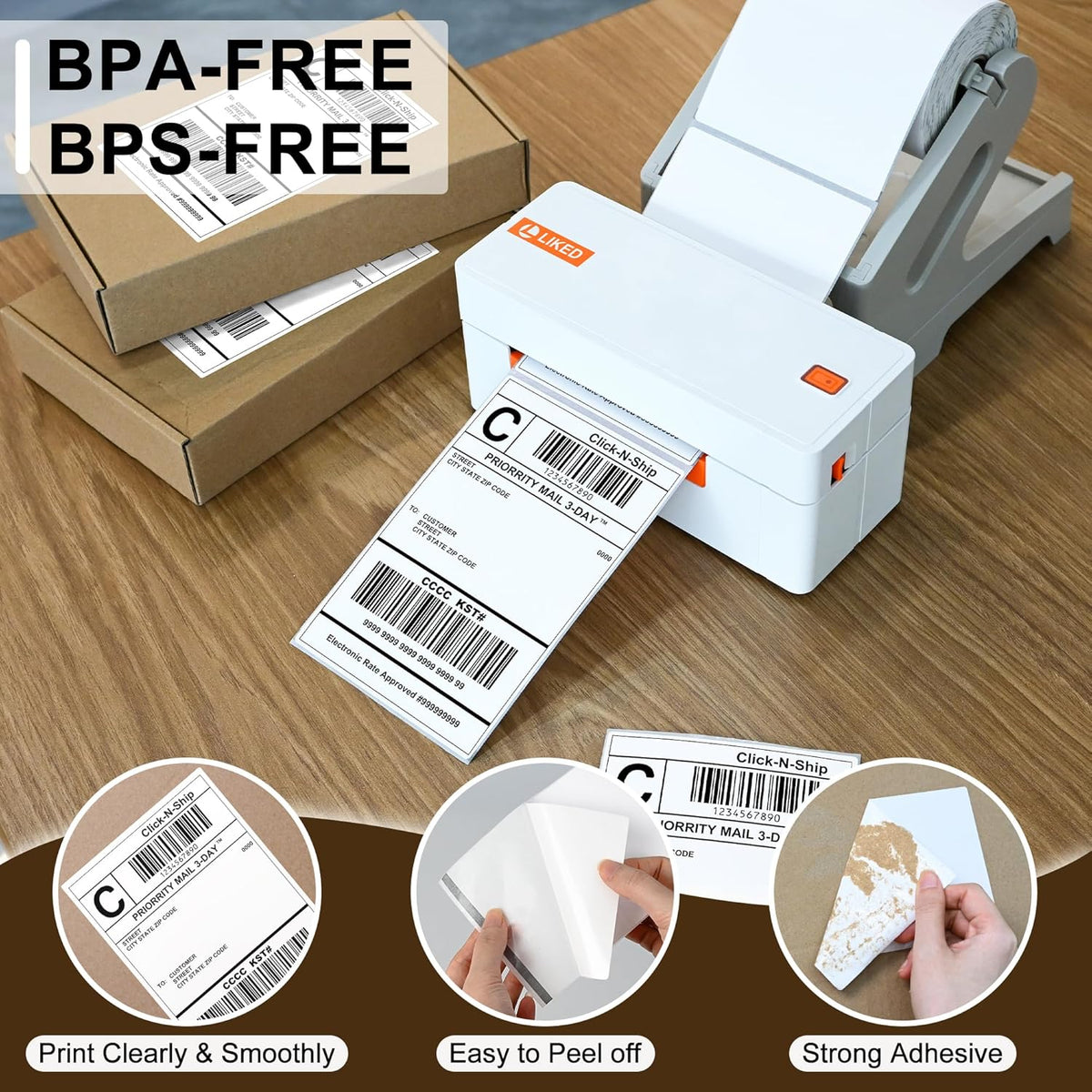 L LIKED 30 Rolls of 4" x 6" Direct Thermal Shipping Labels with 250 Labels/Roll - Compatible with Zebra 2844 ZP-450 ZP-500 ZP-505