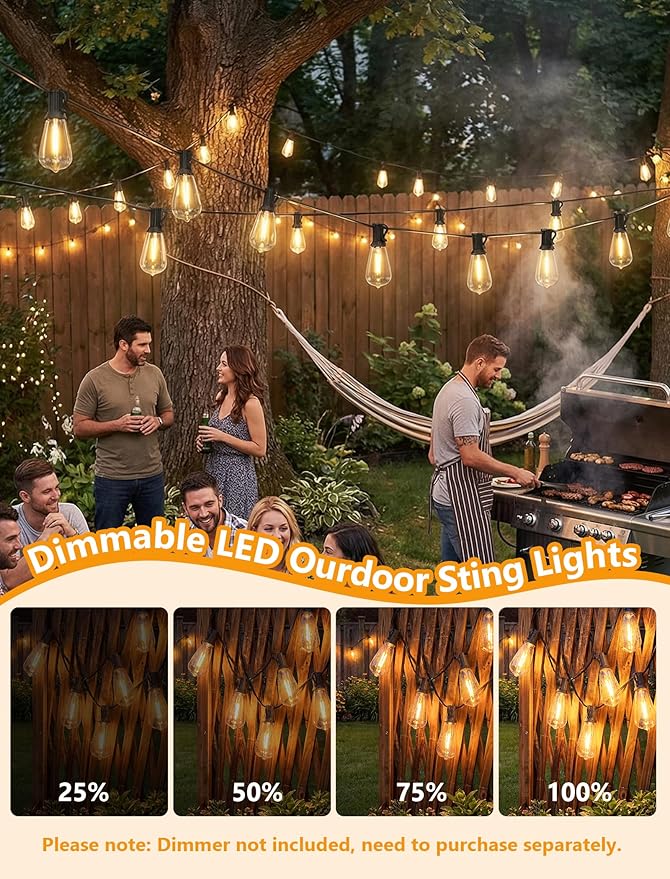 10FT Outdoor String Lights, ST40 Shatterproof Vintage Edison Bulbs, Black Cord Waterproof LED Plug-in Short Patio Light, Indoor Hanging Decor for Porch Balcony