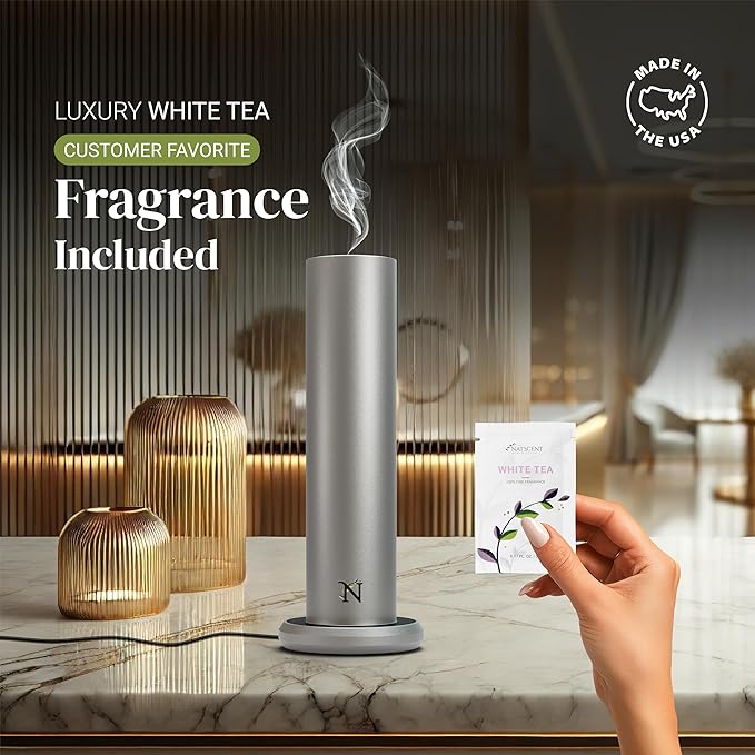 Dynamo Hotel Scent Diffuser – Cold-Air Essential Oil Diffuser for Home & Large Rooms up to 1000 sq ft, App & Manual Control, Hypoallergenic, Includes White Tea Fragrance Sample – Titanium