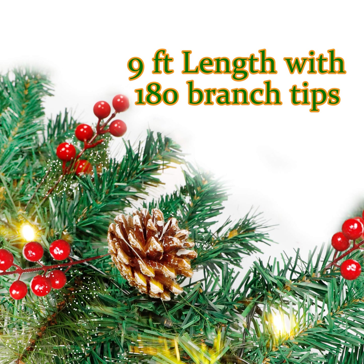 ATDAWN 9 Foot Christmas Lighted Garland, Battery Operated Christmas Garland with Lights, Garland Wreath with Pine Cones for Indoor Home Winter Holiday New Year Xmas Decorations