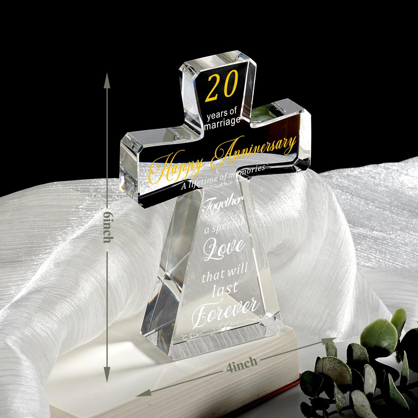 JOASURA 20th Wedding Anniversary Crystal Cross Gifts for Couple, 4x6” Laser Engraved 20 Years of Marriage Religious Gift for Parents