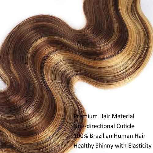 Fabimiya Water Wave P4/27 Human Hair Bundles 16 18 20 Inch Unprocessed Brazilian Virgin Hair Bundles P4/27 Human Hair Quick 11A Weave Hair Extension