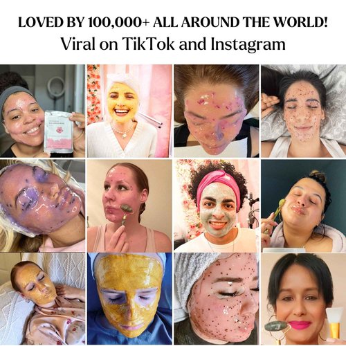 Jelly Face Mask for Facials - 24K Gold + Rose + Lavender (Pack of 3) - Hydrating Brightening & Nourishing - Free Jade Roller & Spatula - Professional Hydrojelly Masks -Perfect for Vajacial - 69 Oz Jar